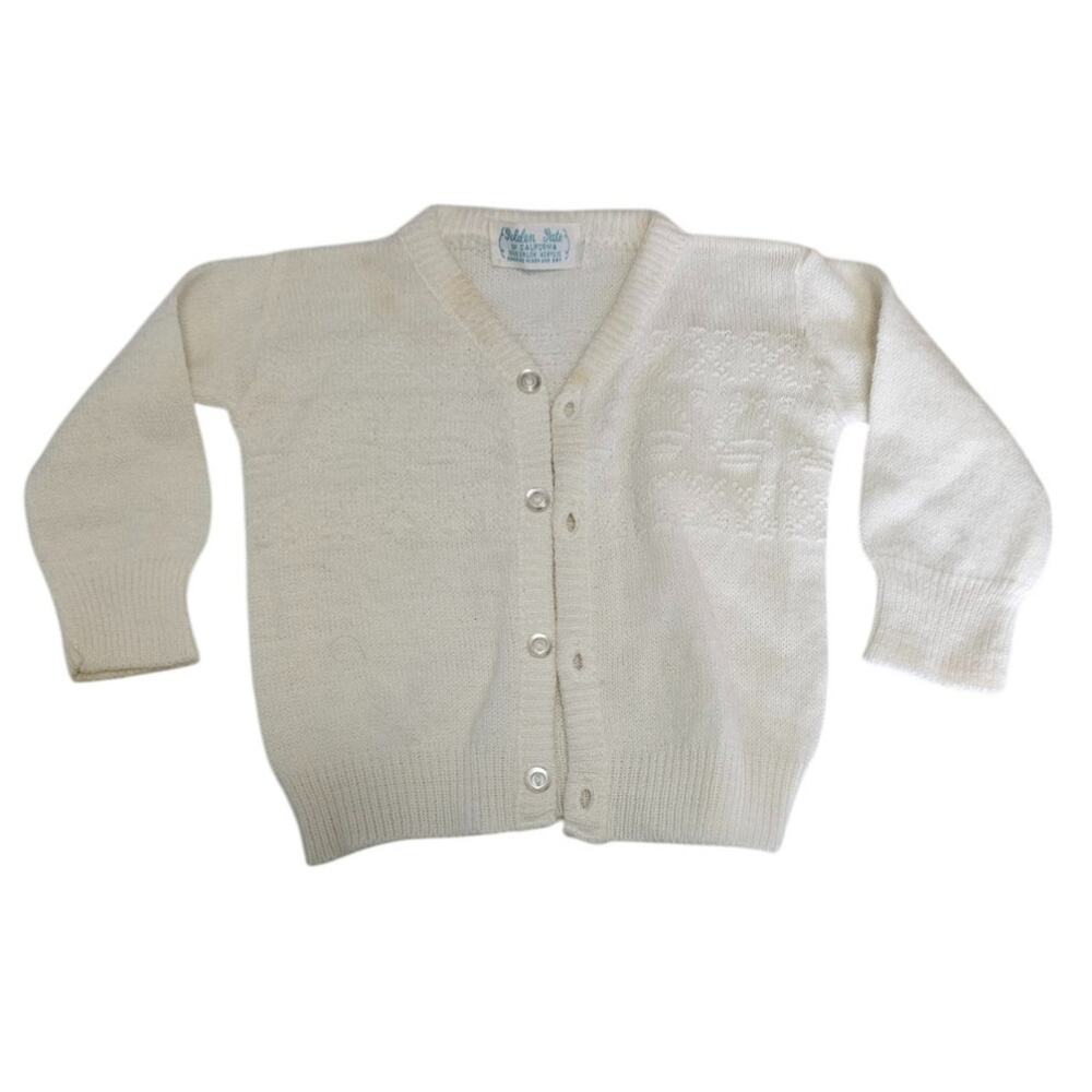 Vintage 1950s Golden Gate of California Baby Girls Sz 3M Cardigan Sweater White